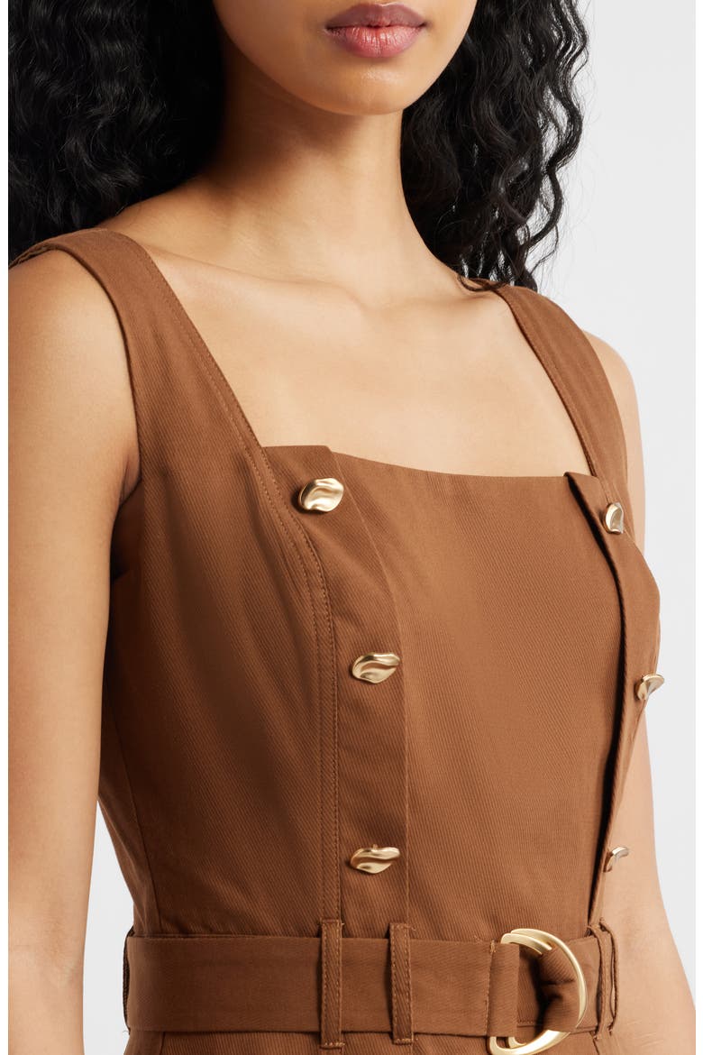 Belted Fit & Flare Cotton Midi Dress, Alternate, color, BROWN