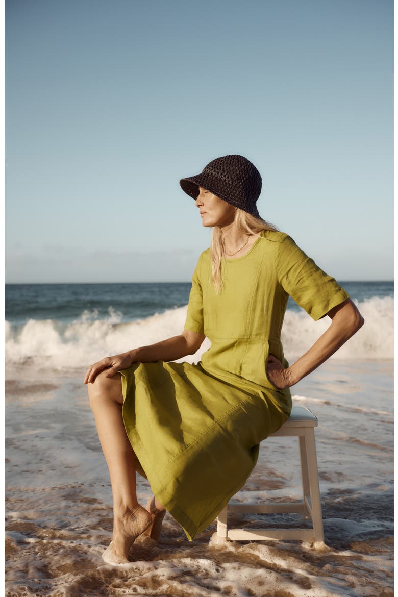Grass Wave Linen Midi Dress, Alternate, color, AVOCADO