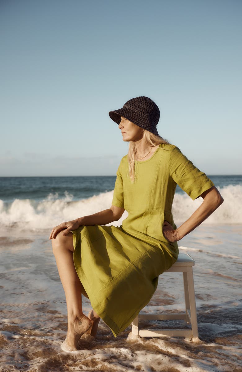 Seasalt Cornwall Grass Wave Linen Midi Dress, Alternate, color, Avocado