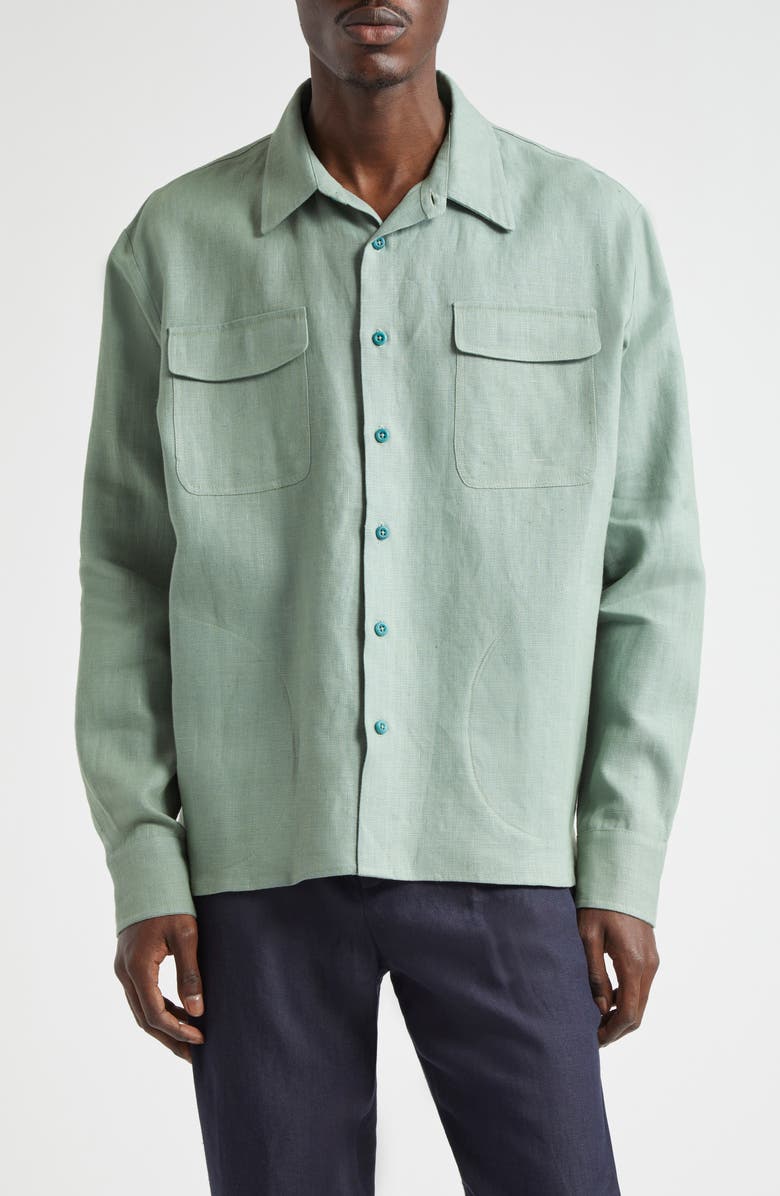 De Bonne Facture Two-Pocket Linen Overshirt, Main, color, 