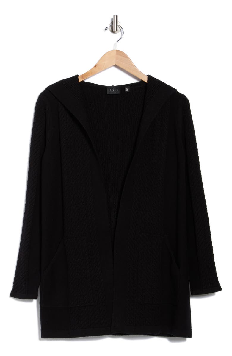 CYRUS Cable Knit Hooded Cardigan, Alternate, color, Black