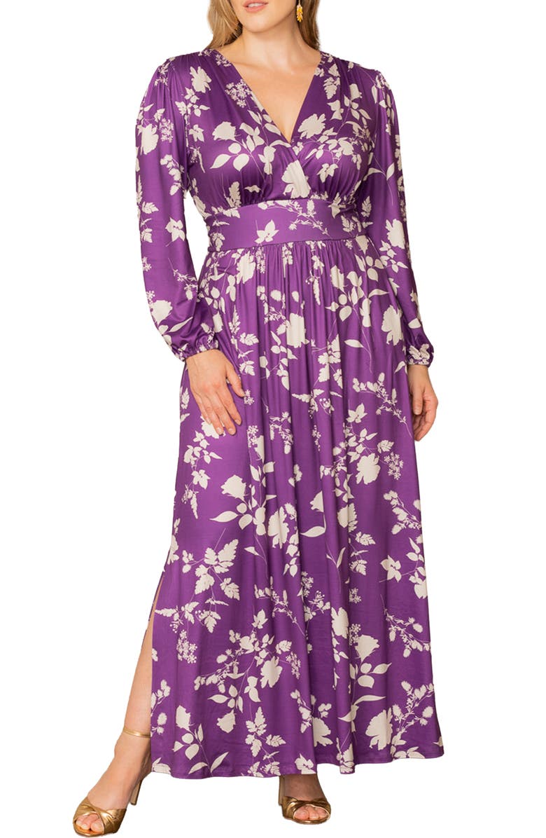 Kiyonna Kelsey Long Sleeve Maxi Dress, Main, color, Purple Multi