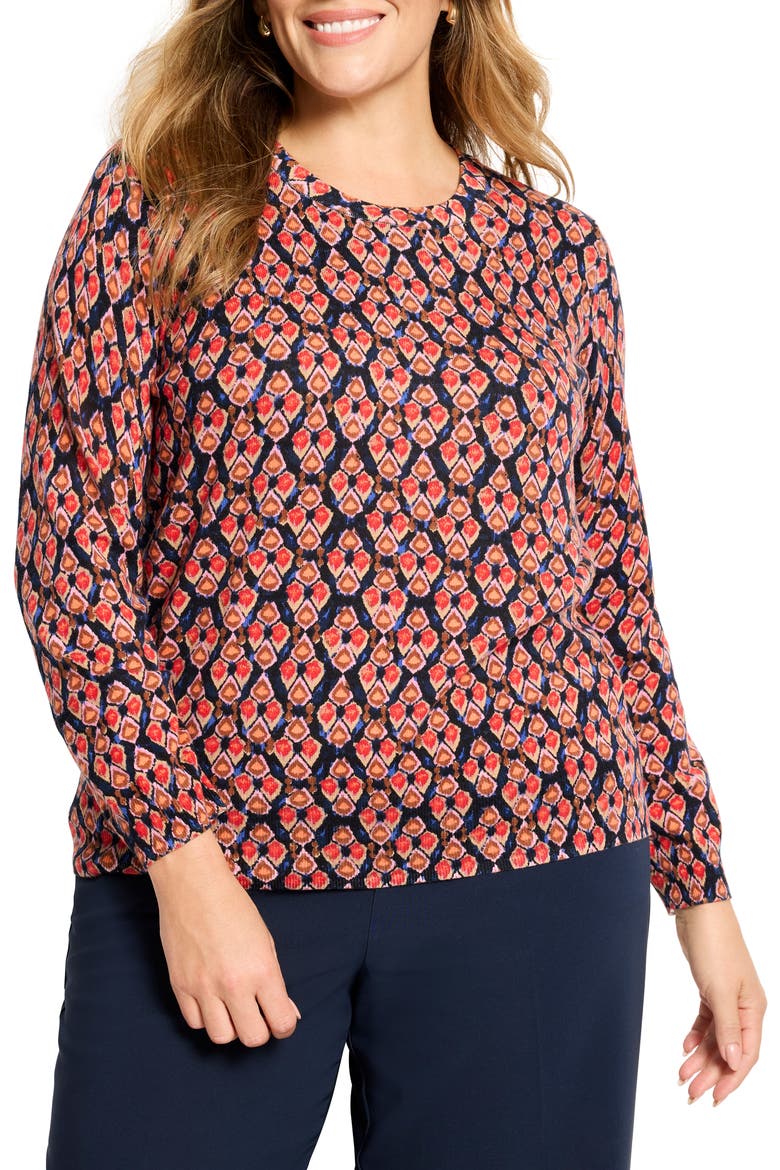 Harvest Ikat Pure Cotton Crewneck Sweater, Main, color, RED MULTI
