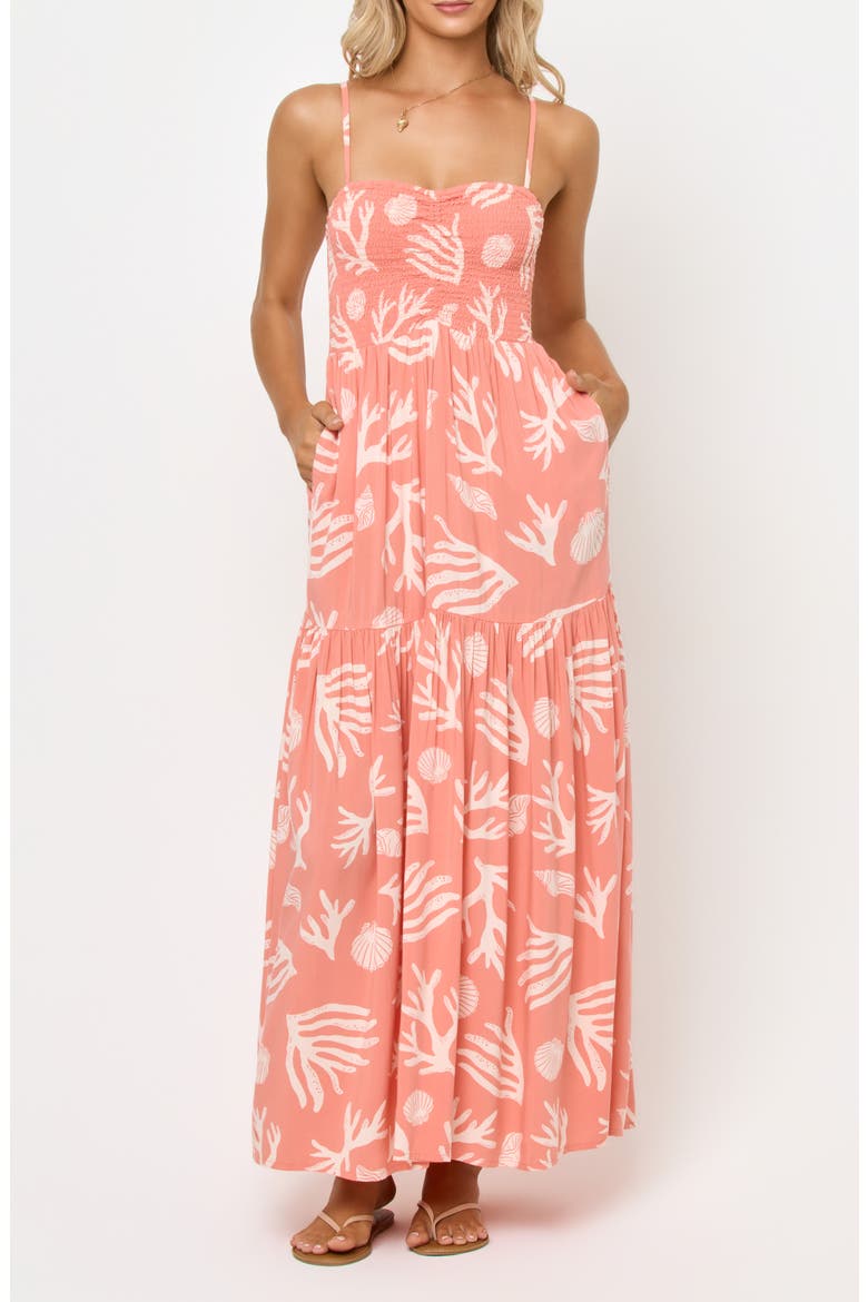 Mallorca Smocked Cover-Up Maxi Dress, Main, color, SHELL OR HIGH WATER
