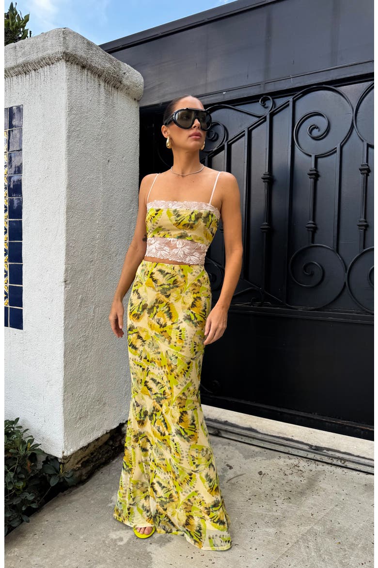 Tegan Print Mesh Maxi Skirt, Alternate, color, LIME WING