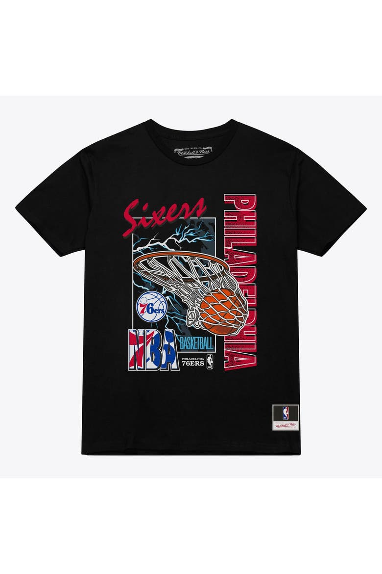 Men's Mitchell & Ness  Black Philadelphia 76ers Lightning Swish T-Shirt, Main, color, Black