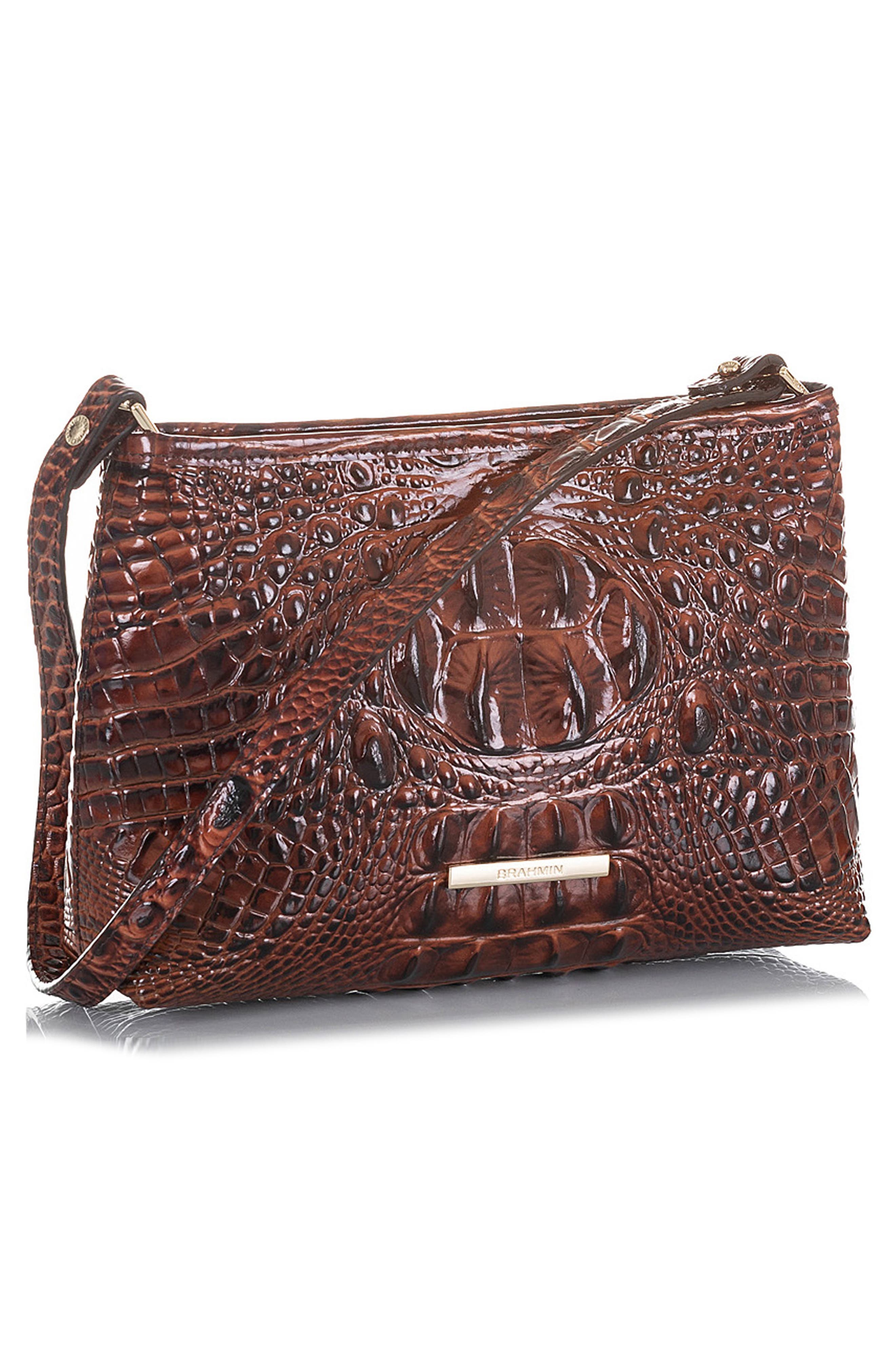 Brahmin Lorelei Croc Embossed Leather Shoulder Bag, Alternate, color, Pecan