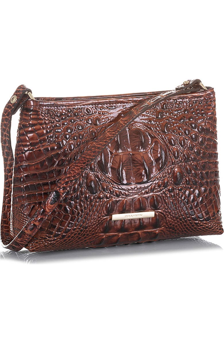 Brahmin Lorelei Croc Embossed Leather Shoulder Bag, Alternate, color, Pecan