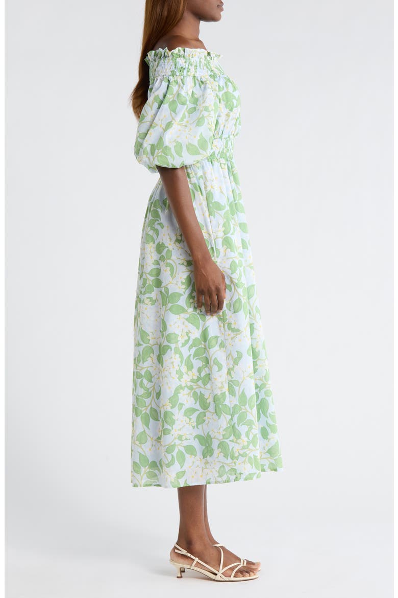 Kiany Floral Magna Town Off the Shoulder Cotton Midi Dress, Alternate, color, LIGHT-BLUE-GREEN