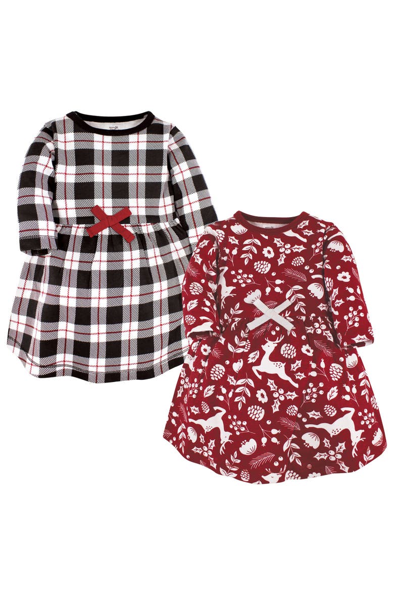Organic Long-Sleeve Dress Pair, Main, color, Red Winter Folk
