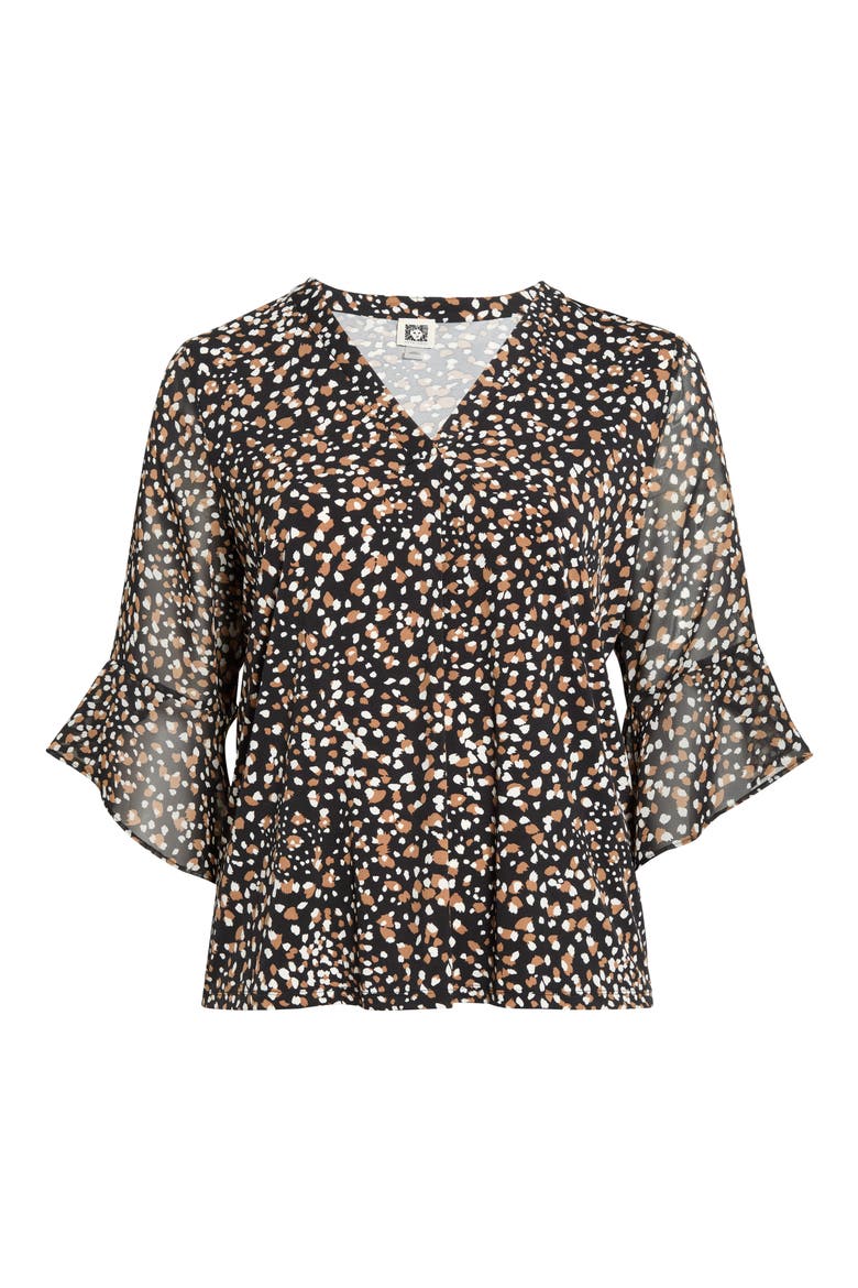 Split Neck Mixed Media Top, Alternate, color, ANNE BLACK/ VICUNA MULTI