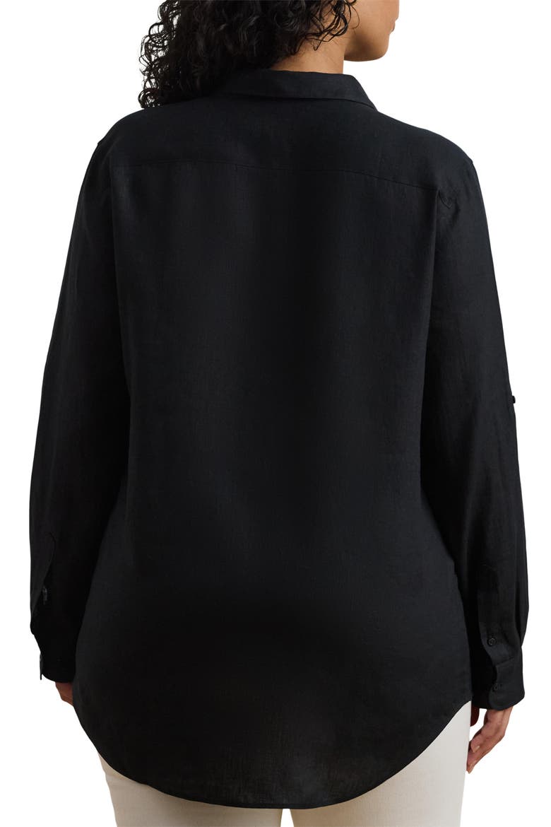 Relaxed Fit Linen Roll Tab Sleeve Shirt, Alternate, color, BLACK
