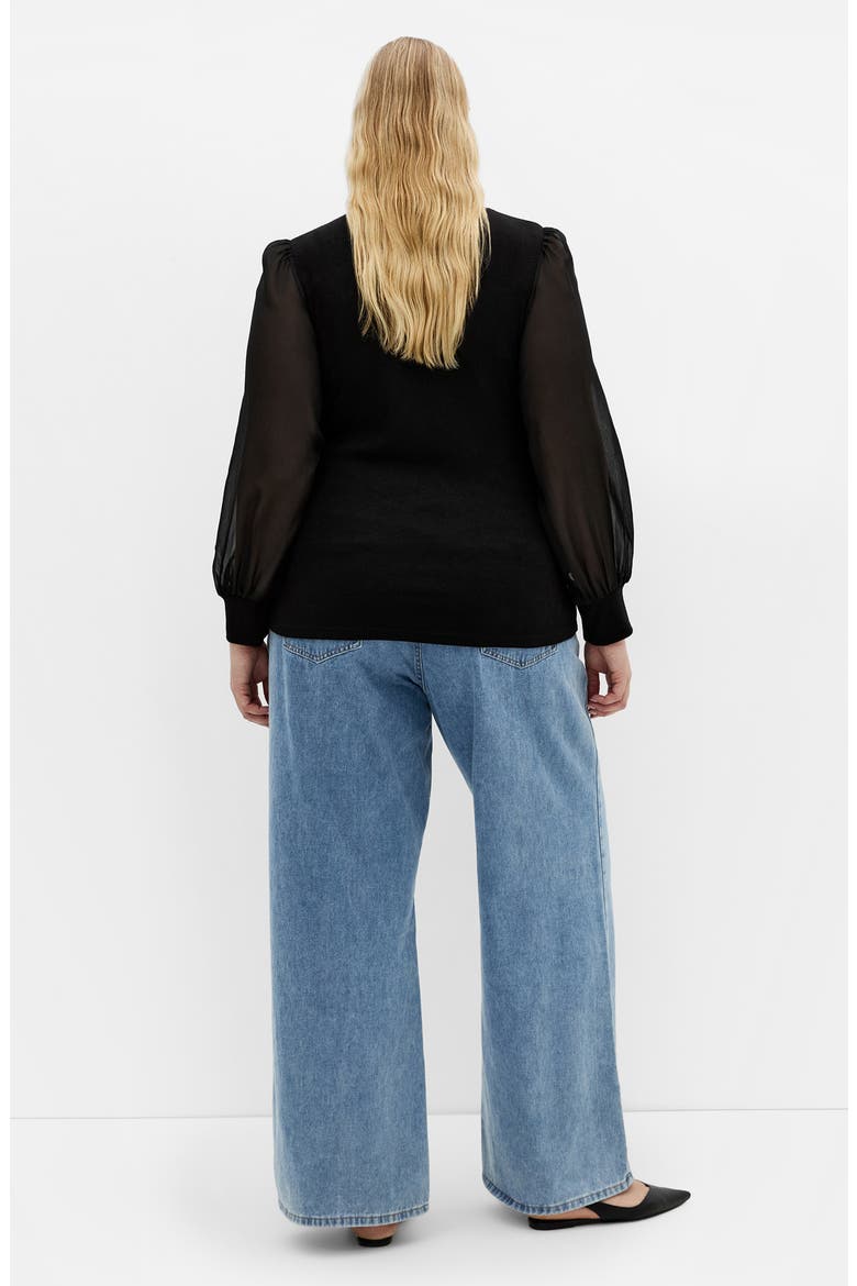 Sheer Sleeve Sweater, Alternate, color, BLACK