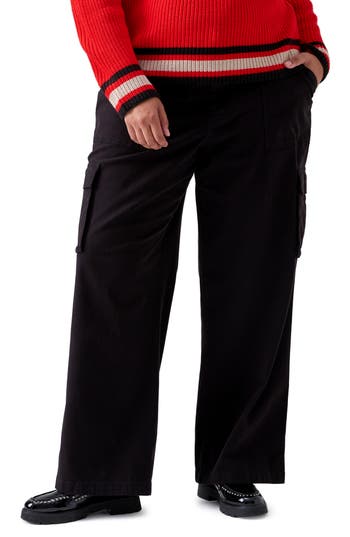 Sanctuary Soft Marine High Waist Wide Leg Crop Cotton Pants In Black