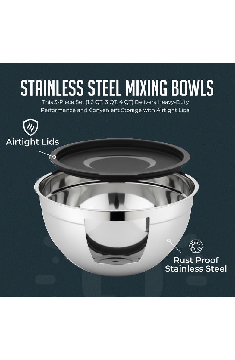 Luminuxe Durable Stainless Steel Nesting Mixing Bowl Set 3-Piece, Alternate, color, Silver