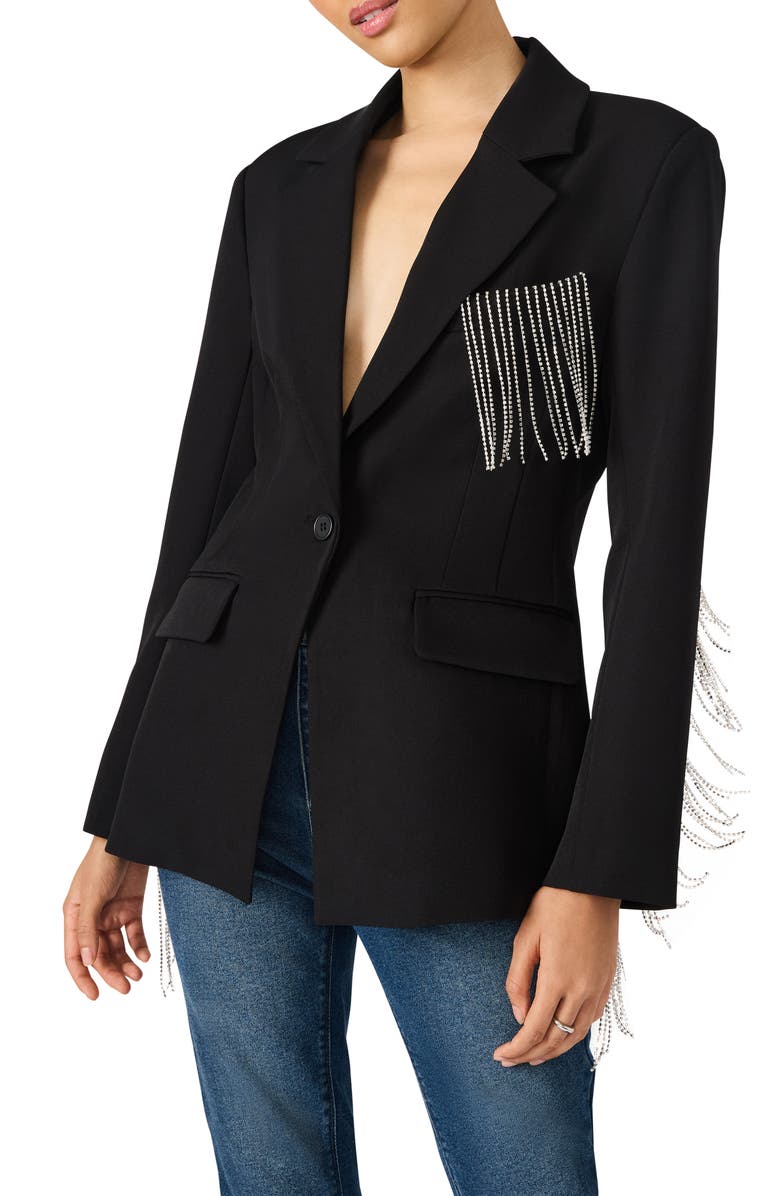 Steve Madden Gem Fringe Blazer, Alternate, color, Black
