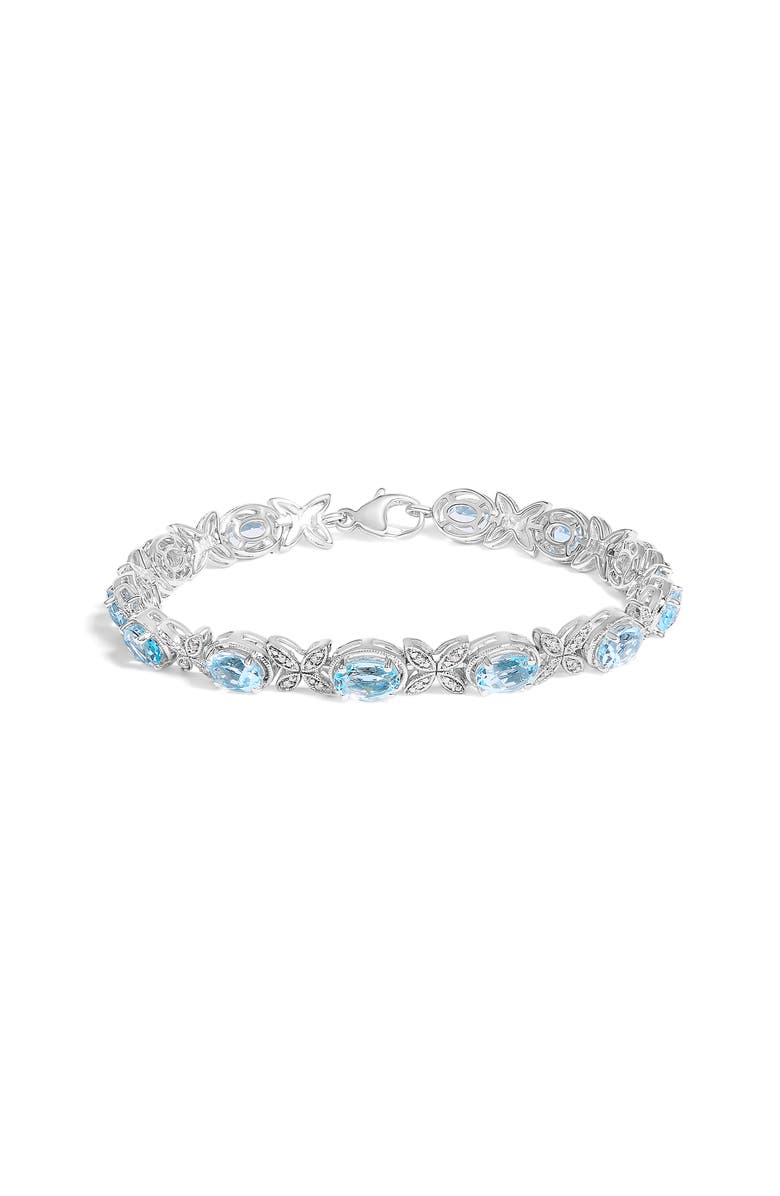 Haus of Brilliance Silver Oval Blue Topaz Diamond Butterfly Link Bracelet - Inches, Main, color, White