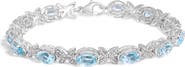 Haus of Brilliance Silver Oval Blue Topaz Diamond Butterfly Link Bracelet - Inches