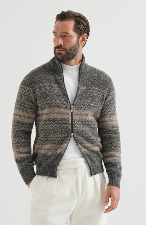 Alpaca, cashmere and wool nordic jacquard high-neck cardigan with zip