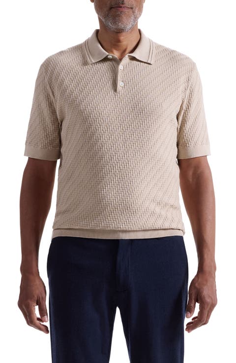 Basket Stitch Cotton Blend Polo Sweater