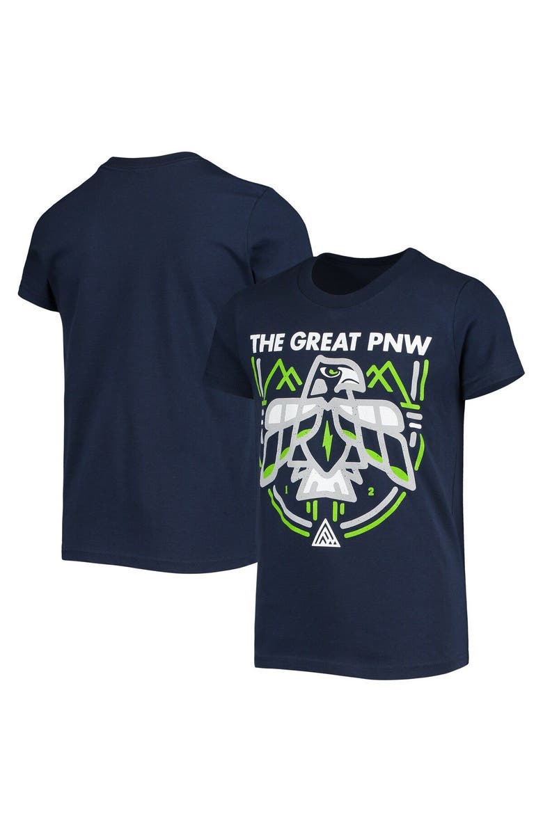 The Great PNW Youth THE GREAT PNW College Navy Seattle Seahawks Hawk T-Shirt, Main, color,