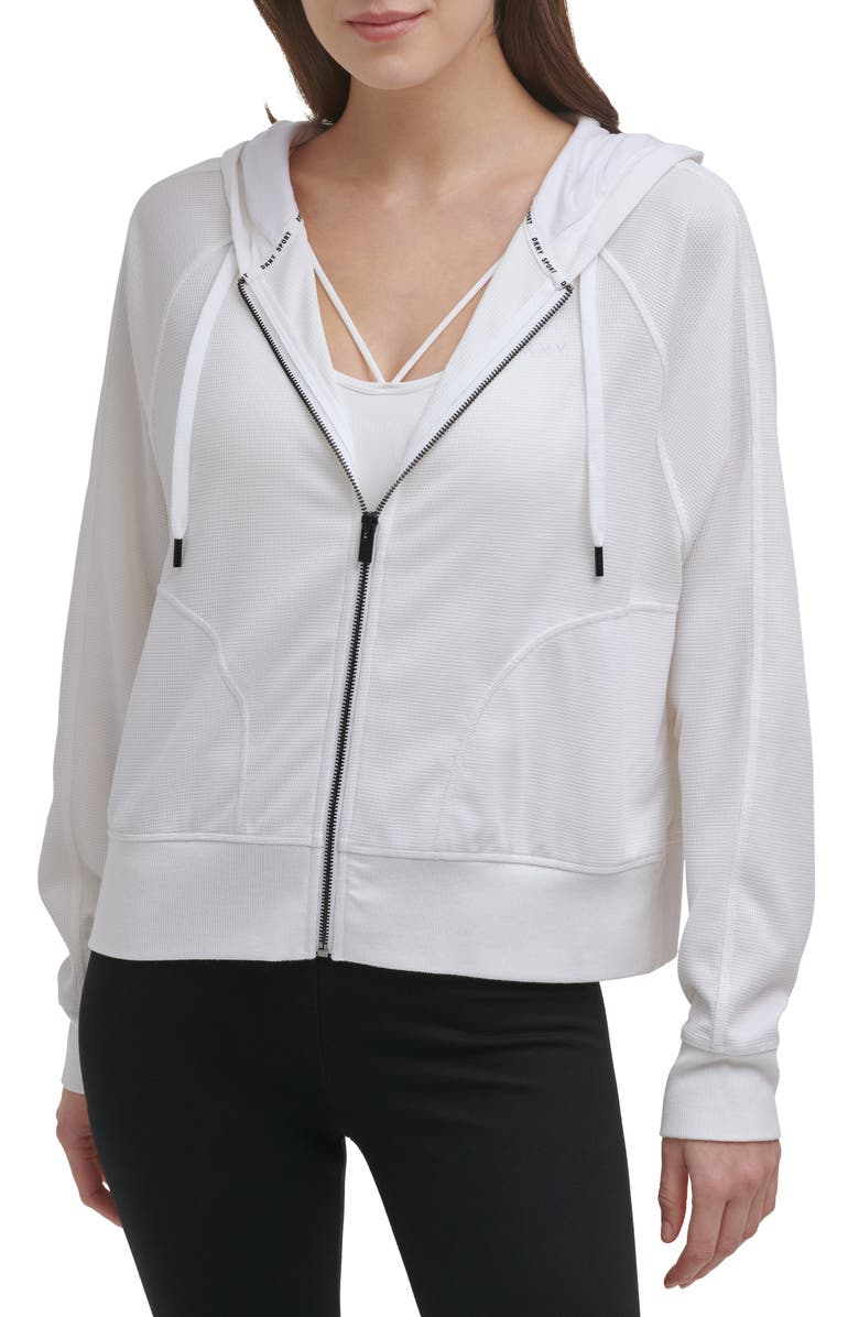 DKNY SPORT Waffle Knit Tech Zip Hoodie, Main, color, 