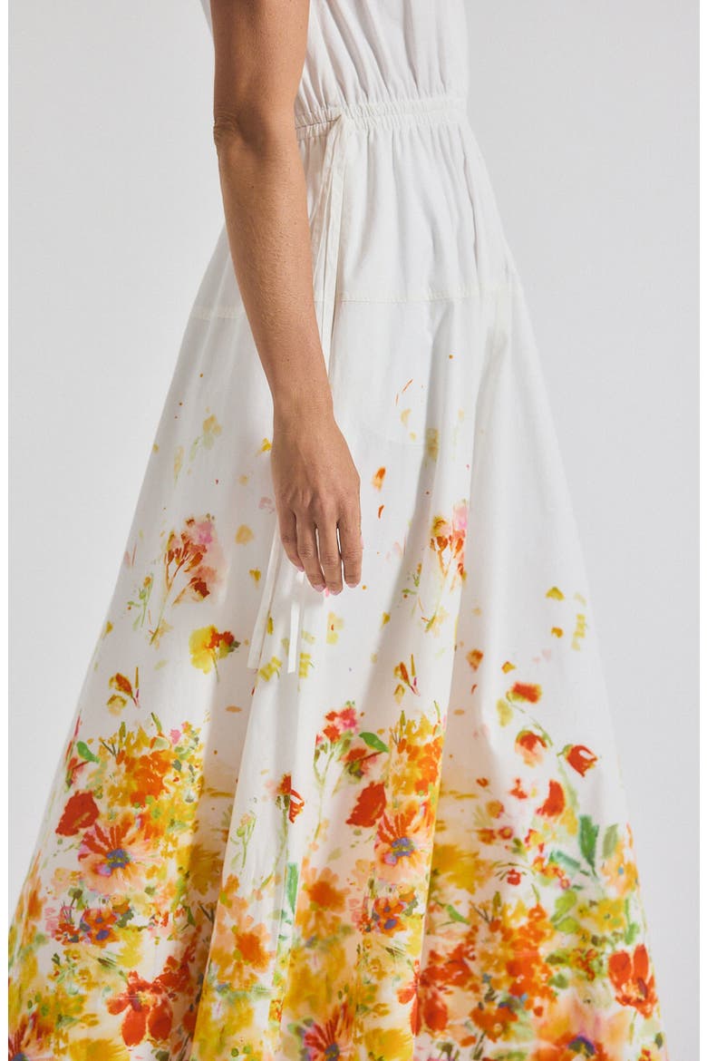 Placed Floral Sleeveless Cotton Dress, Alternate, color, WHITE/ PAPAYA MULTI