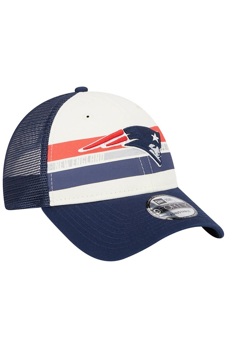 New Era Men's New Era Cream/Navy New England Patriots Team Stripe Trucker 9FORTY Snapback Hat, Alternate, color, Cream