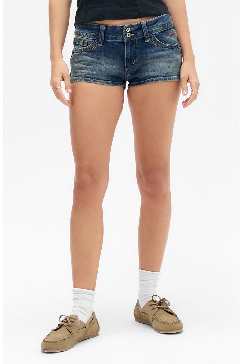 Piper Low Rise Denim Shorts, Main, color, DARK VINTAGE