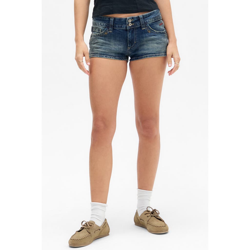 Shop Bdg Urban Outfitters Piper Low Rise Denim Shorts In Dark Vintage