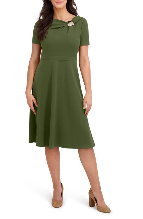 Hardware Neck Fit & Flare Midi Dress