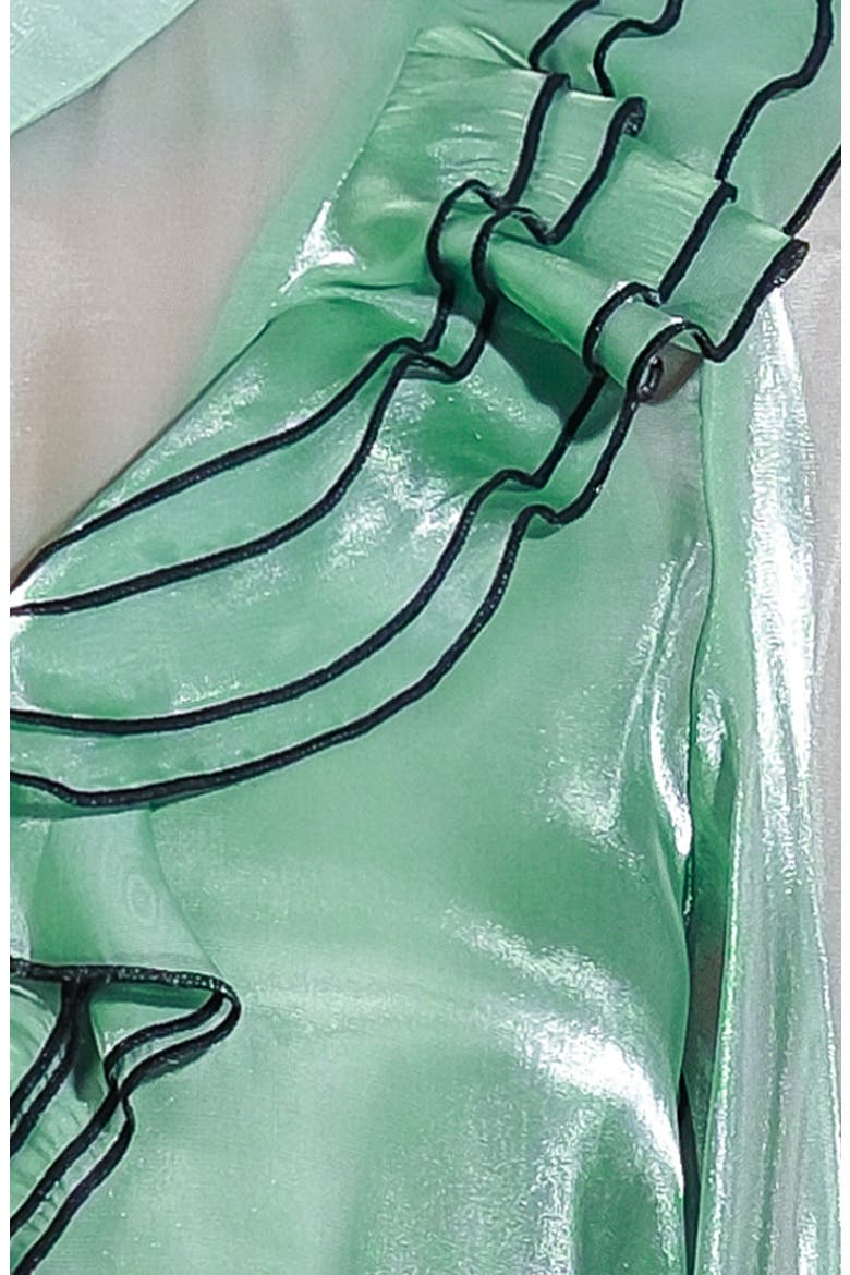 Ruffle Button-Up Shirt, Alternate, color, SAGE