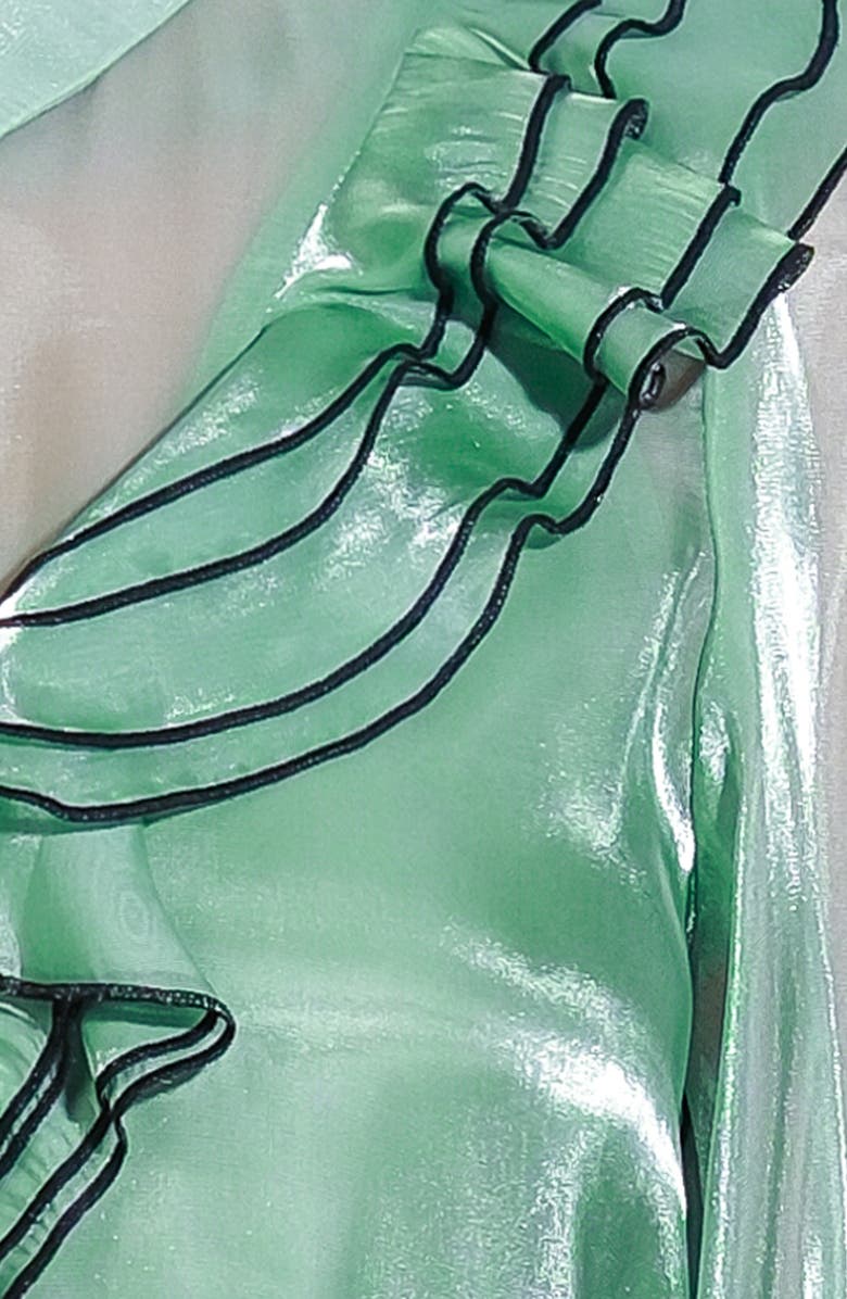 FLYING TOMATO Ruffle Button-Up Shirt, Alternate, color, Sage