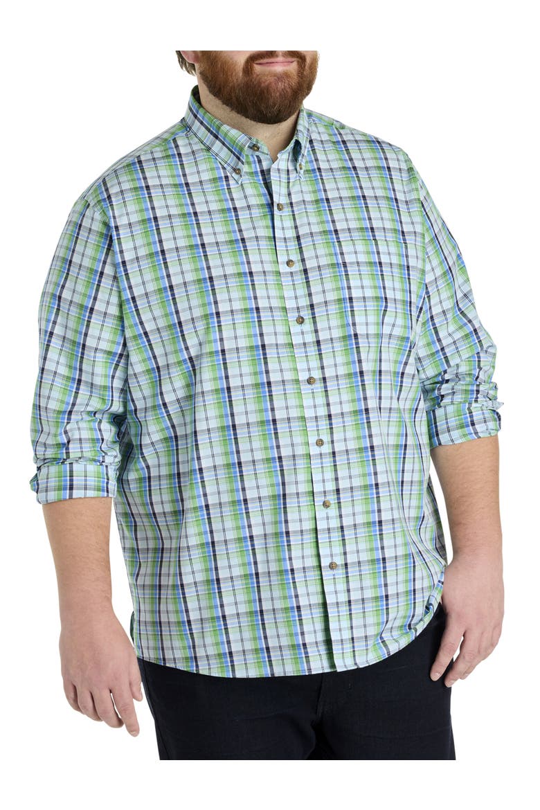 Big & Tall Easy-Care Large Plaid Sport Shirt, Main, color, BLUE MULTI