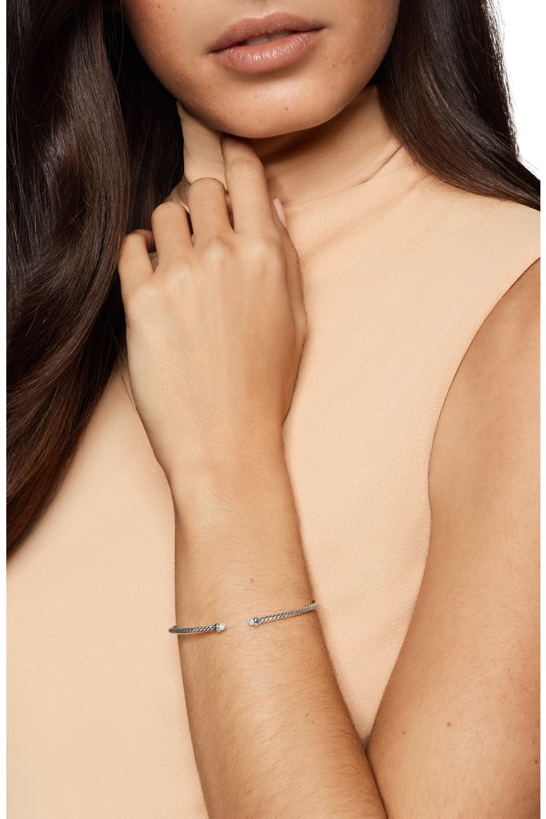 Micro Cable Flex Bracelet in Sterling Silver with Diamonds, 2.6mm, Alternate, color, SILVER PAVE
