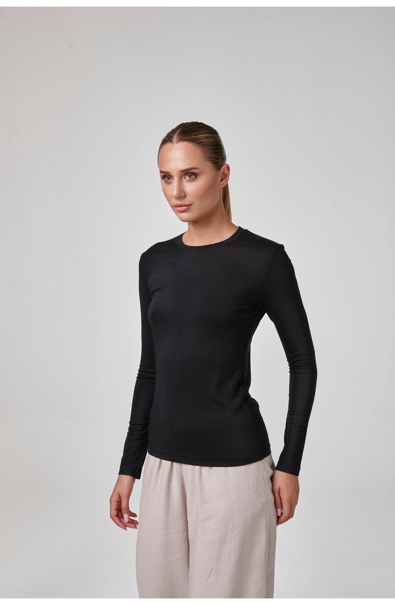 Forever & Always Shoes Alira Women's Crewneck Long Sleeve Modal Blend Bodysuit, Main, color, Black