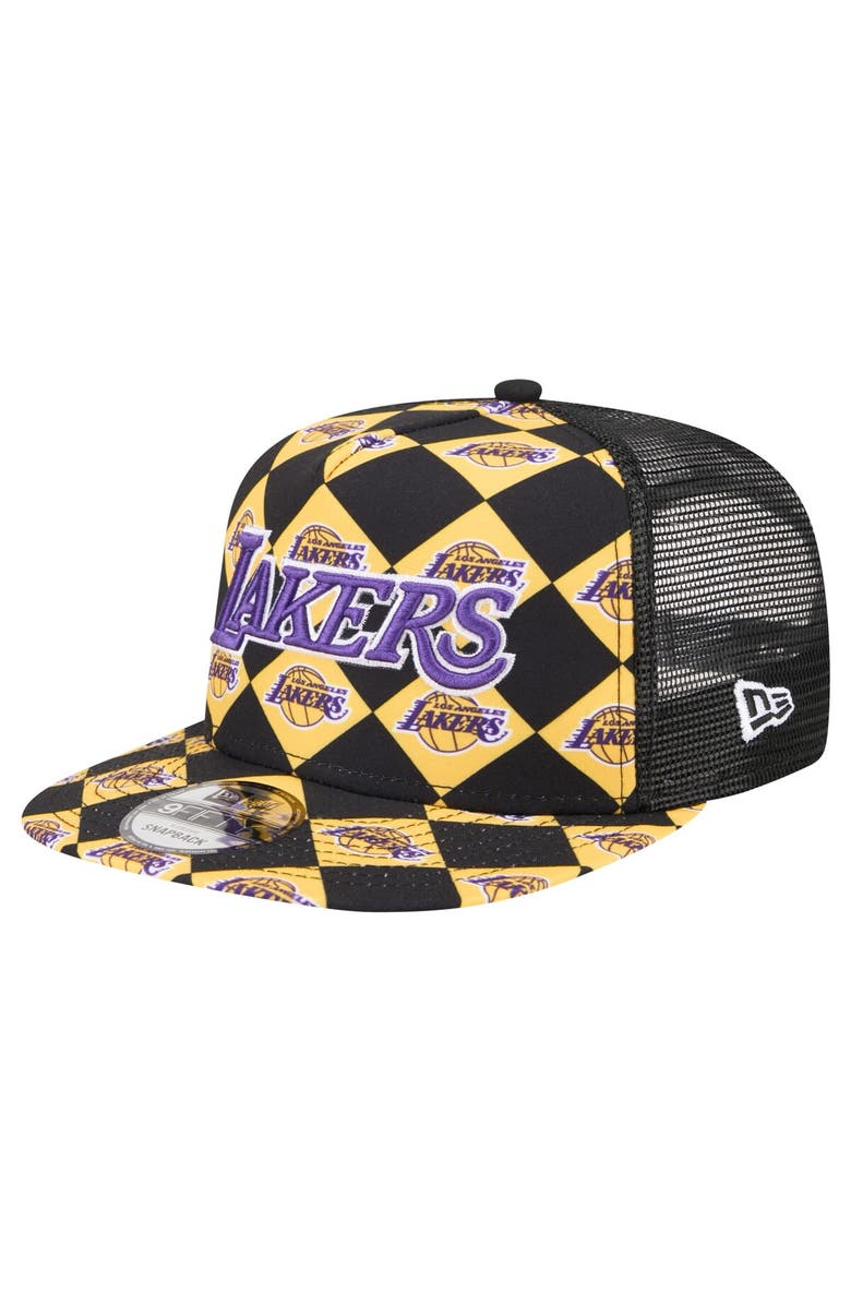 New Era Men's New Era Black Los Angeles Lakers Seeing Diamonds A-Frame Trucker 9FIFTY Snapback Hat, Main, color, Black