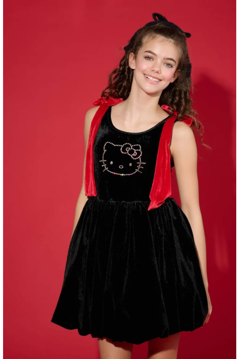 Hello Kitty® Sparkle Bow Velvet Dress, Alternate, color, Black