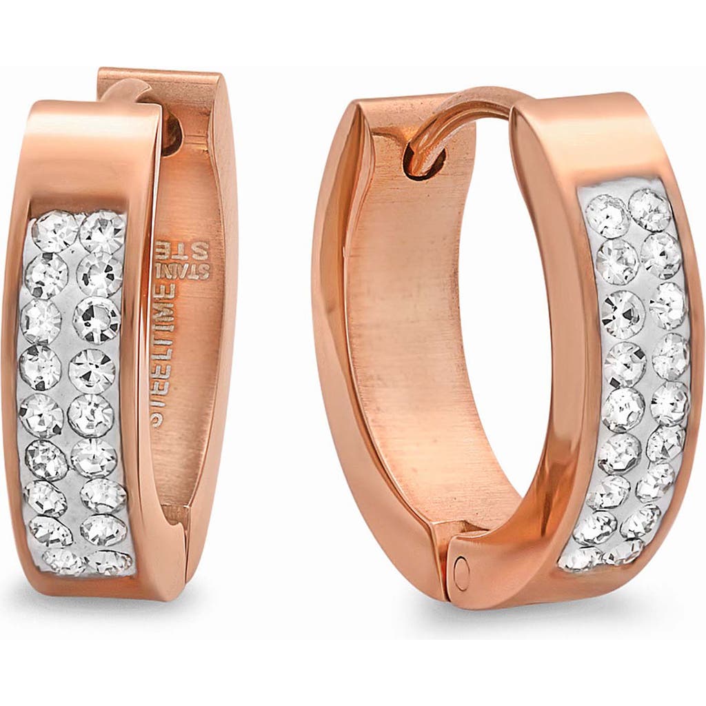 Steeltime 18k Gold Plated Crystal Huggie Hoop Earrings In Rose Gold