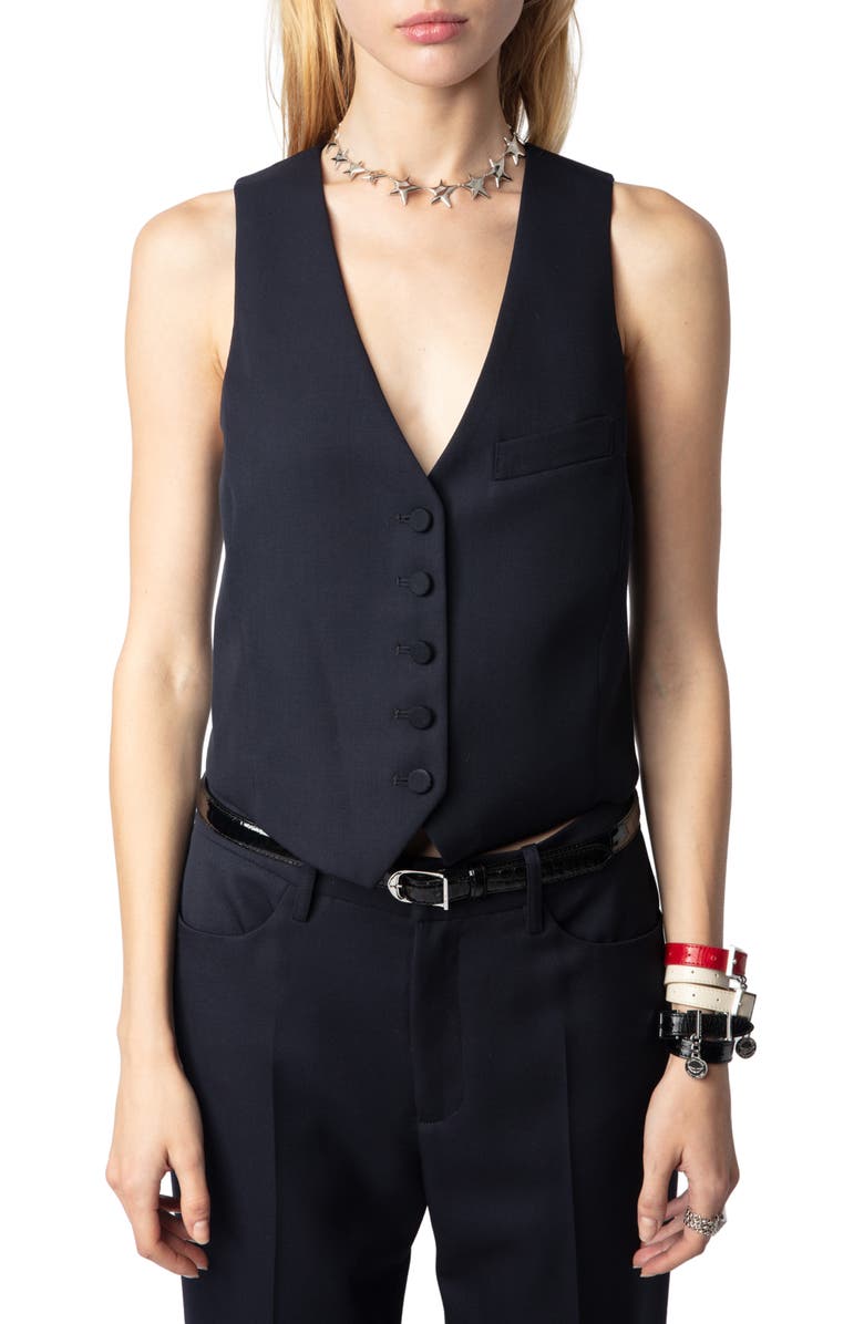 Zadig & Voltaire Emaux Virgin Wool Grain de Poudre Vest, Main, color, 