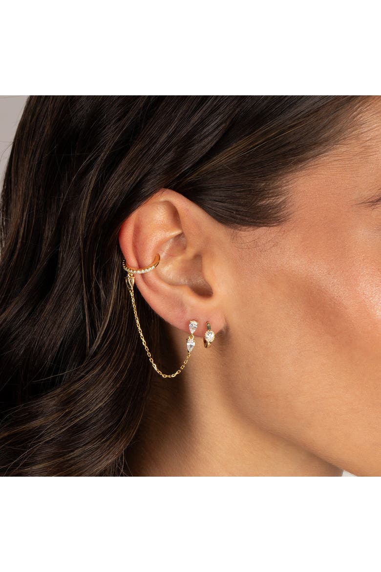 CZ Oval Bezel Halo Huggie Earring, Alternate, color, Gold