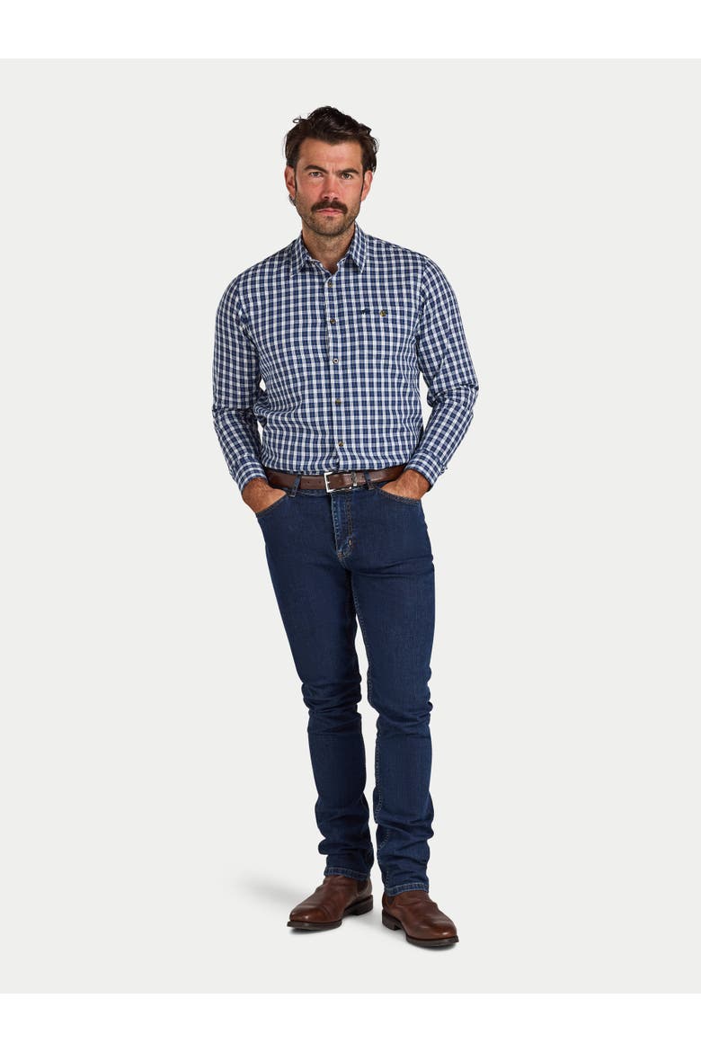 Mod Check Brushed Cotton Twill Shirt, Alternate, color, Navy