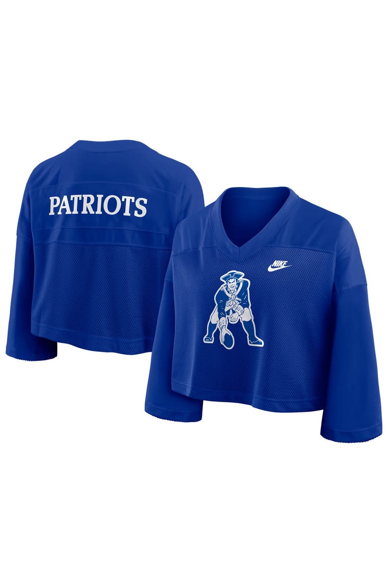 Women's Nike Royal New England Patriots Rewind Cropped Mesh Dri-FIT Fashion Jersey, Main, color, Royal