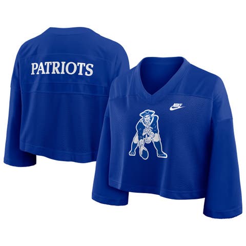 Women's Nike Royal New England Patriots Rewind Cropped Mesh Dri-FIT Fashion Jersey