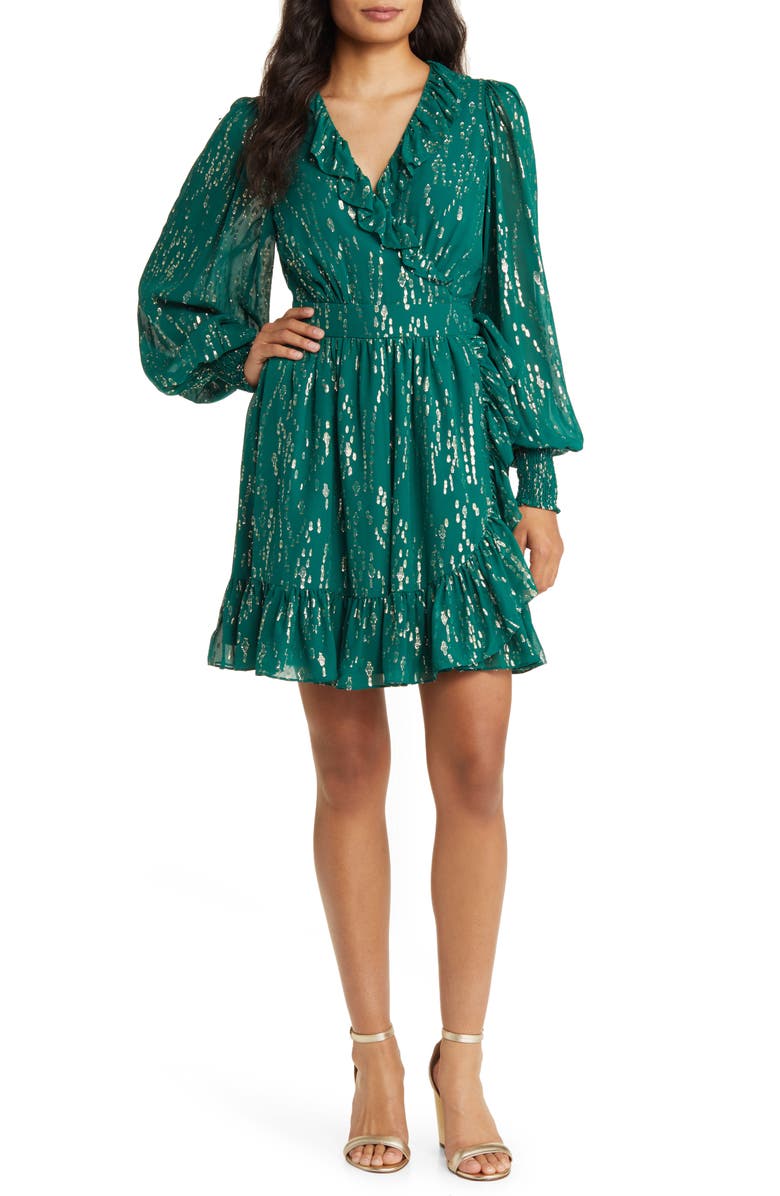 Lilly Pulitzer<sup>®</sup> Birdy Long Sleeve Wrap Silk Minidress, Main, color, 