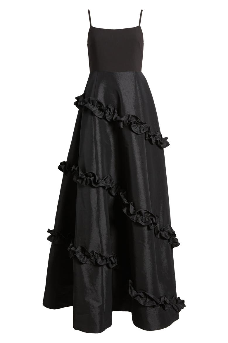 Arissa Ruffle Ballgown, Alternate, color, BLACK