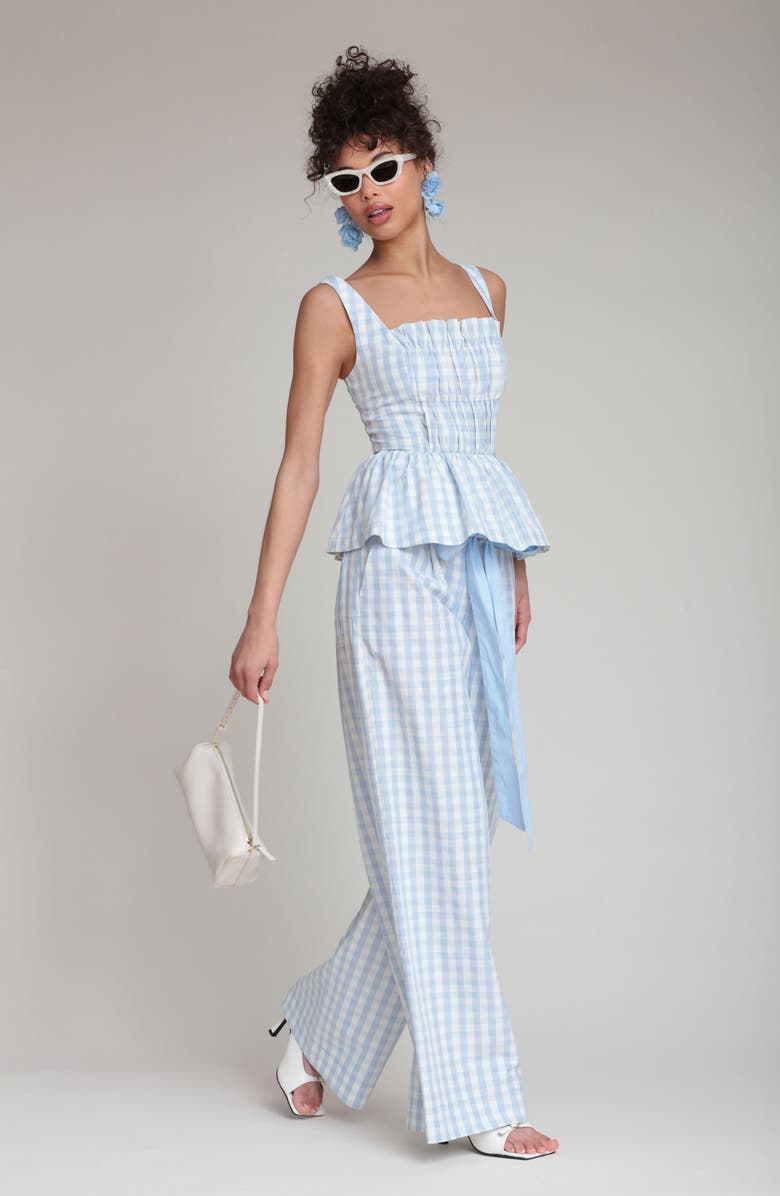 Avec Les Filles Tie Waist Wide Leg Pants, Alternate, color, Light Blue Gingham