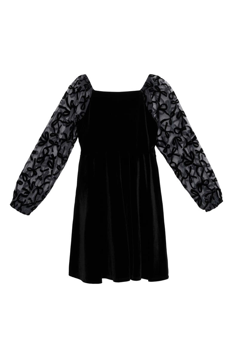 Speechless Kids' Sheer Bow Sleeve Velvet Party Dress, Alternate, color, Black
