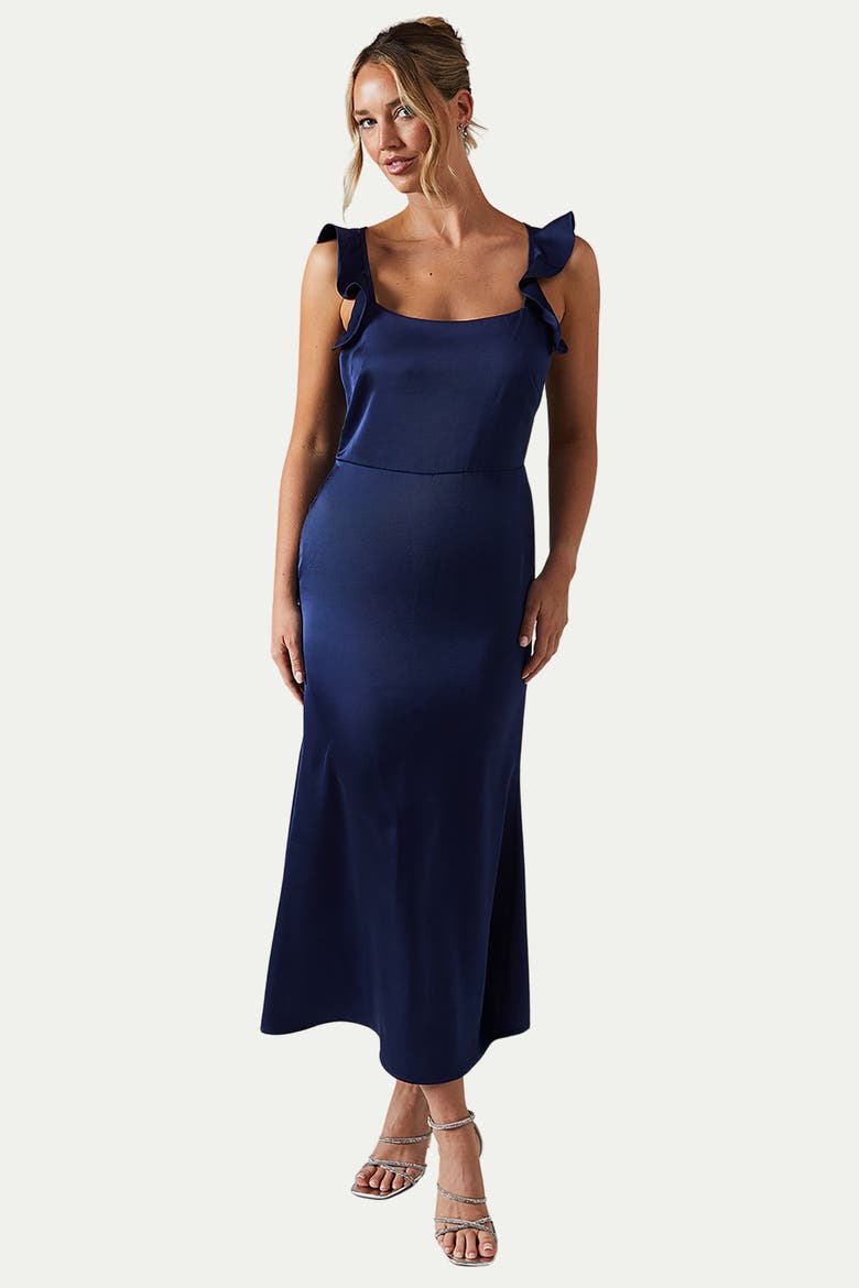 Satin Bridesmaid Midi Dress, Main, color, Navy