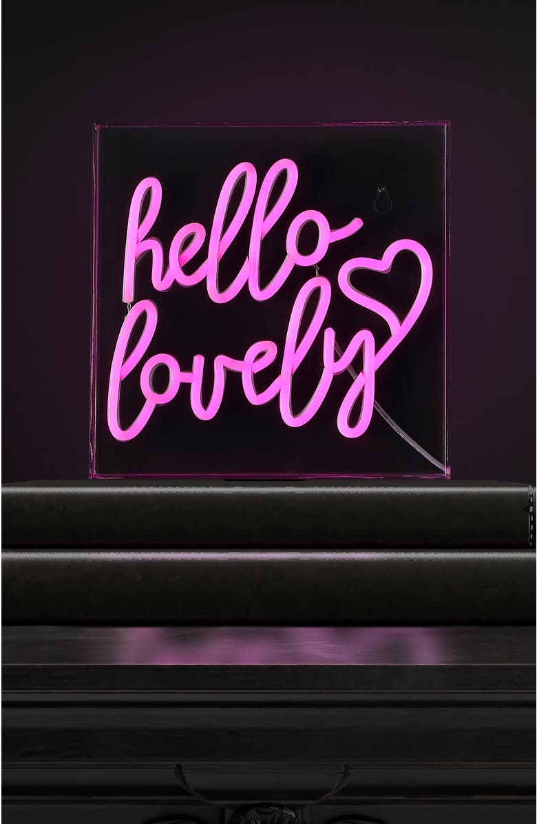JONATHAN Y Hello Square Contemporary Glam Acrylic Box USB Operated LED Neon Light, Alternate, color, Pink
